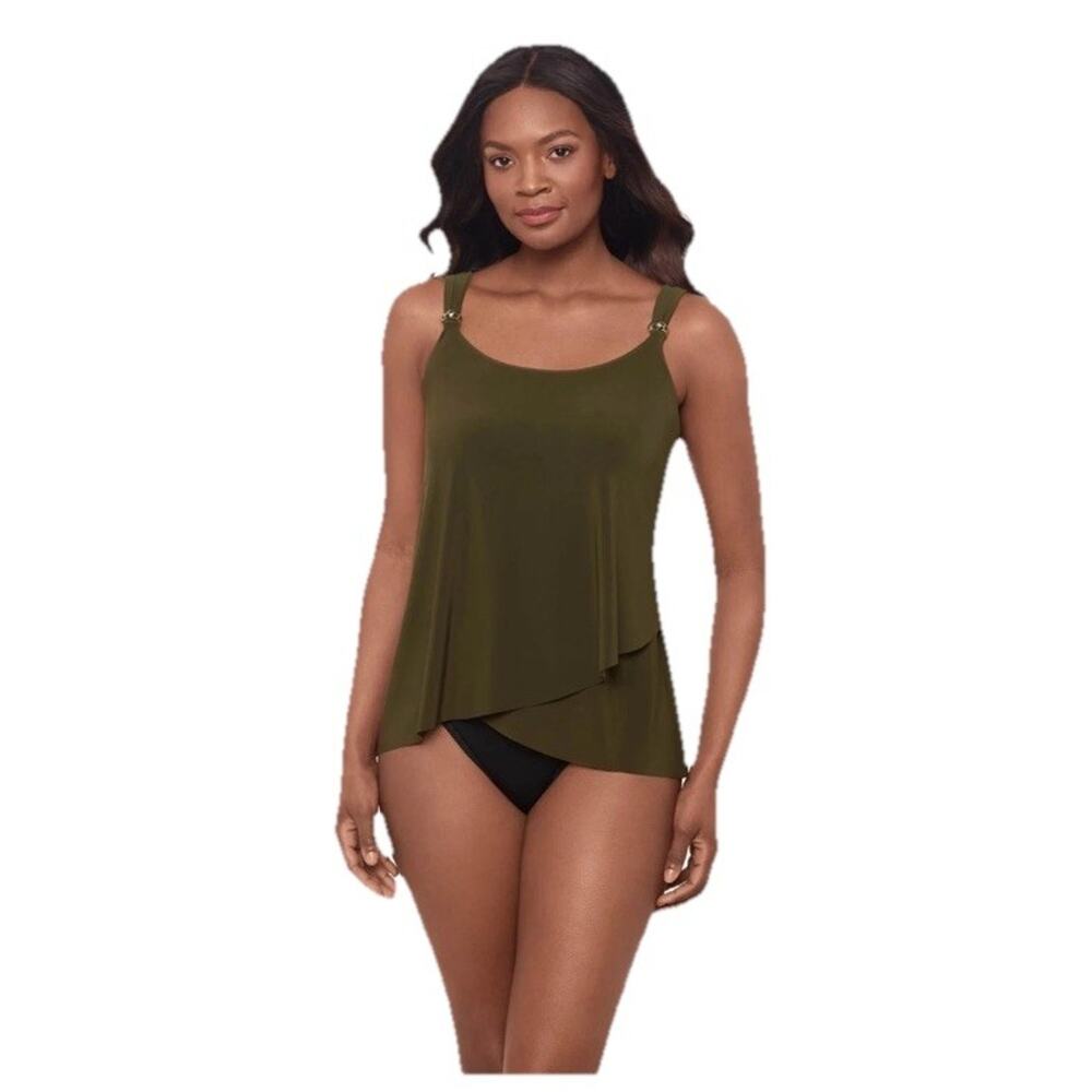 NWT Miraclesuit Dazzle Tankini Top Olivetta Green‎ Underwire Tummy Control Sz 10